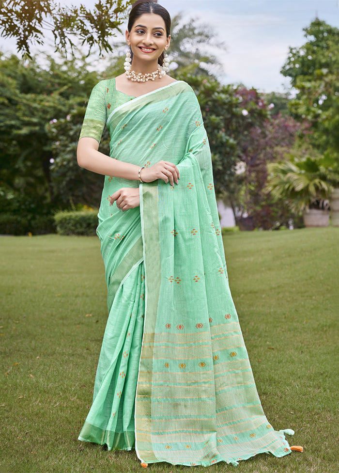 Turquoise Cotton Saree With Blouse Piece Clearance 2025