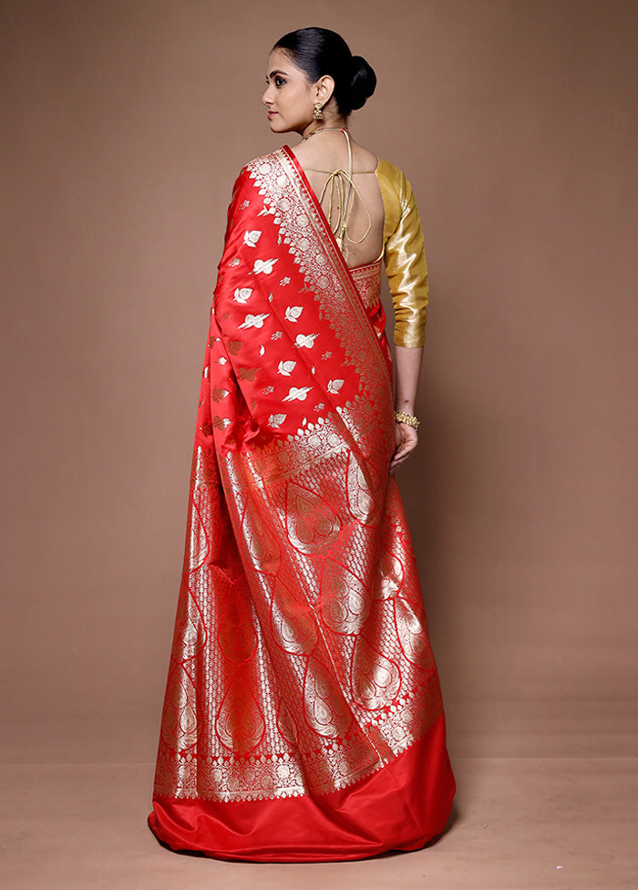 Red Banarasi Silk Saree With Blouse Piece Best Place Sale Online