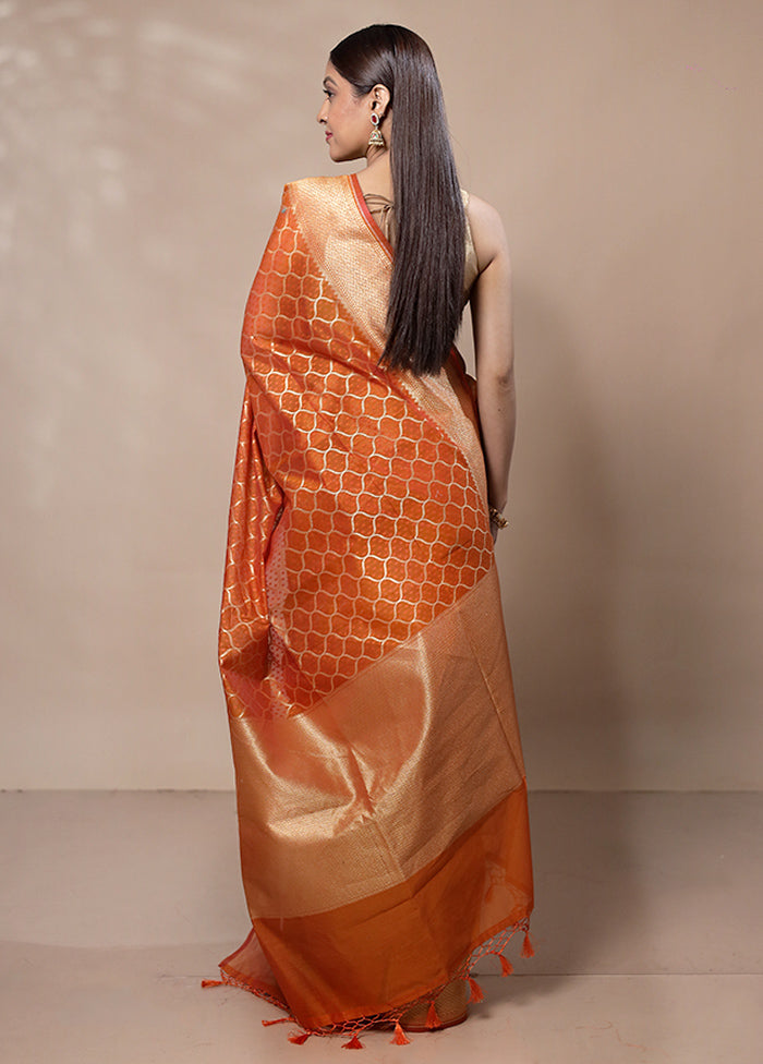 Orange Kora Silk Saree With Blouse Piece Clearance Online Official Site