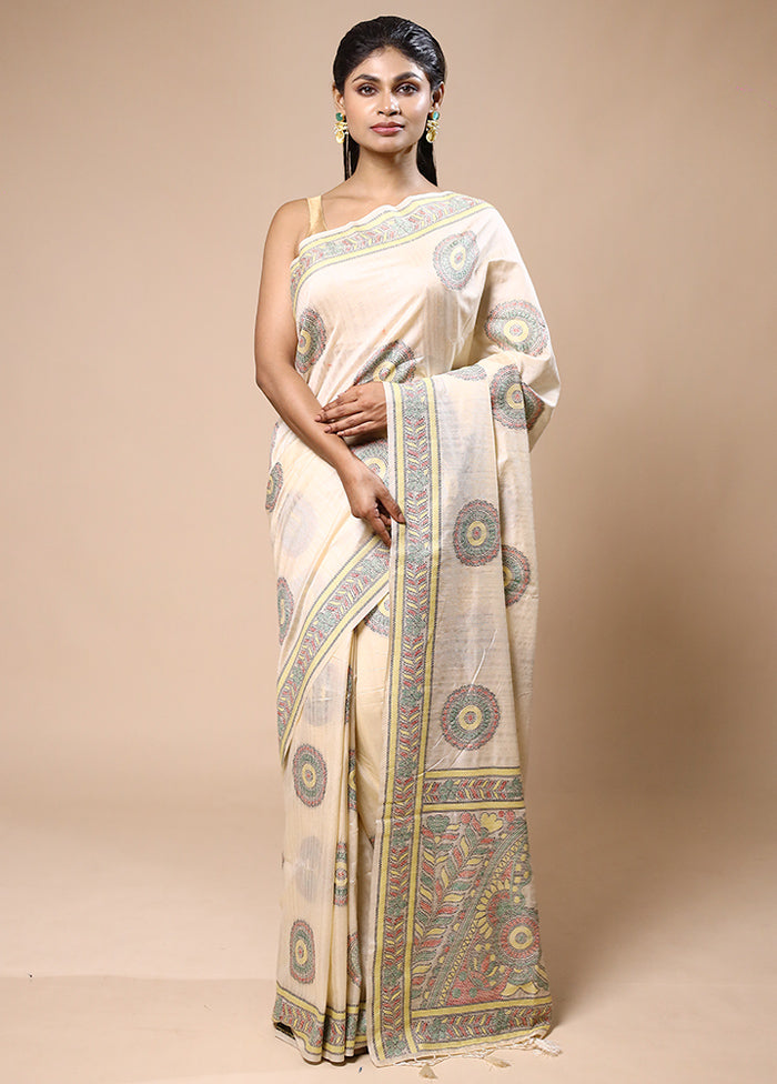 Cream Dupion Silk Saree With Blouse Piece Sale Cost