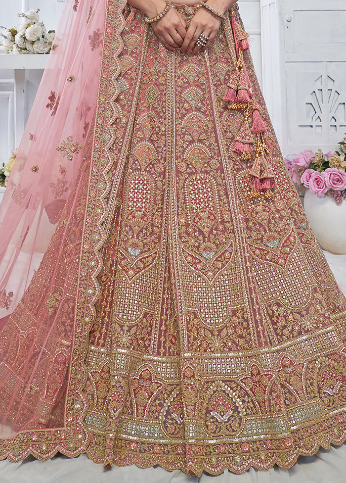 3 Pc Purple Net Semi Stitched Lehenga Set Cheap Pictures