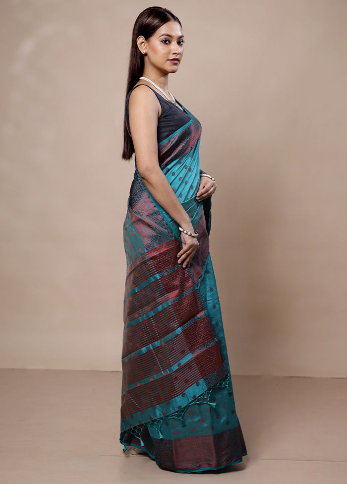 Blue Dupion Silk Saree With Blouse Piece Free Shipping Big Sale