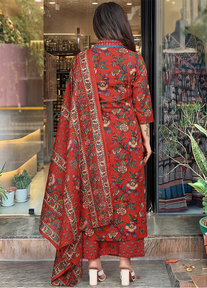 3 Pc Red Readymade Cotton Dupatta Suit Set Buy Cheap Release Dates