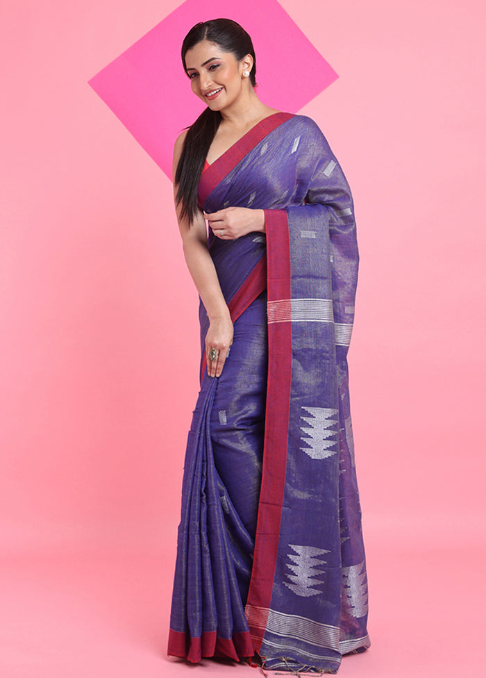 Blue Spun Silk Saree With Blouse Piece Sale With Paypal