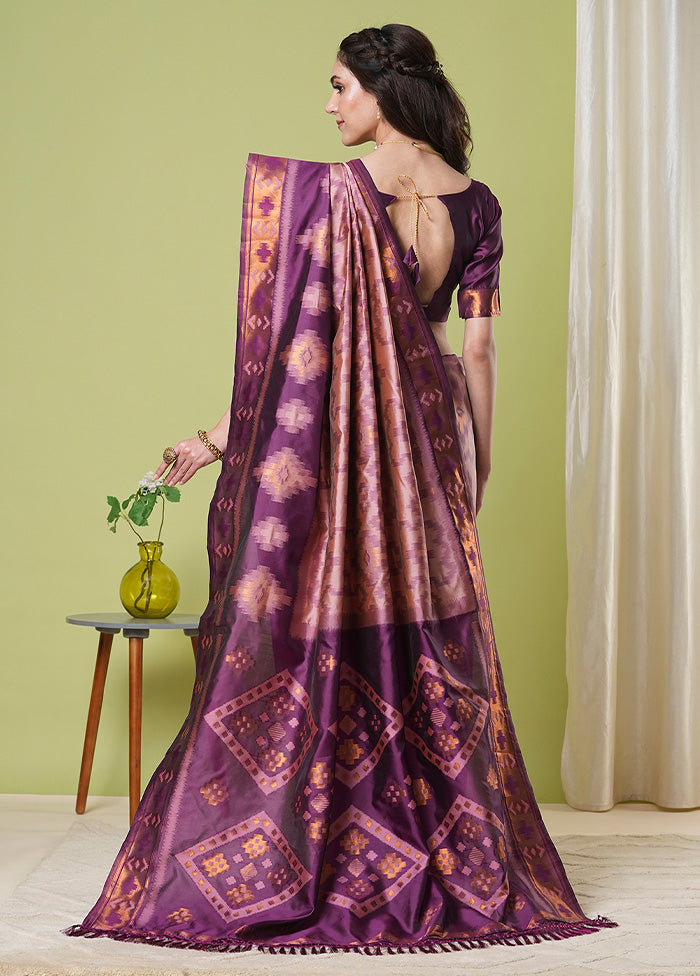 Wine Banarasi Silk Saree With Blouse Piece Browse Cheap Online