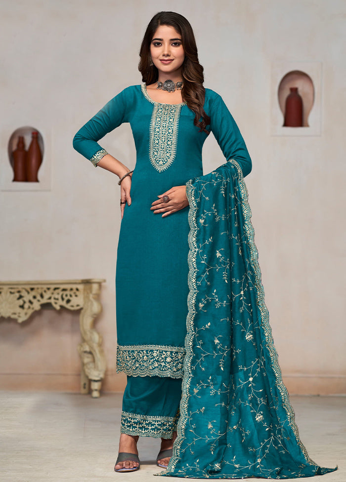 3 Pc Rama Pure Semi Stitched Silk Suit Set Recommend For Sale