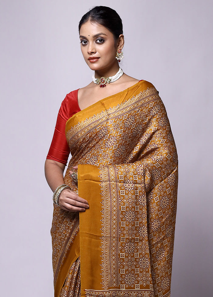 Yellow Pure Modal Silk Saree Without Blouse Piece Pre Order