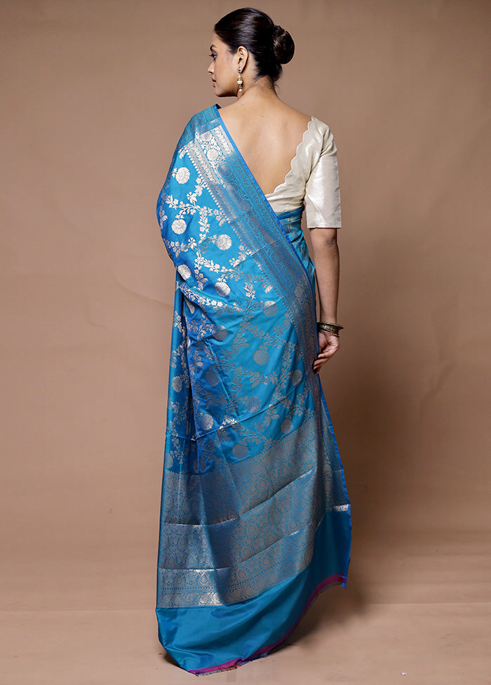 Blue Uppada Silk Saree With Blouse Piece Supply Cheap Pice