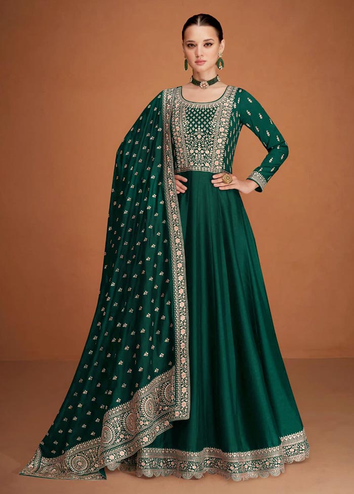 3 Pc Green Semi Stitched Silk Suit Set Huge Surprise Cheap Online