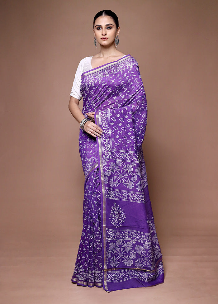 Purple Chanderi Cotton Saree With Blouse Piece How Much