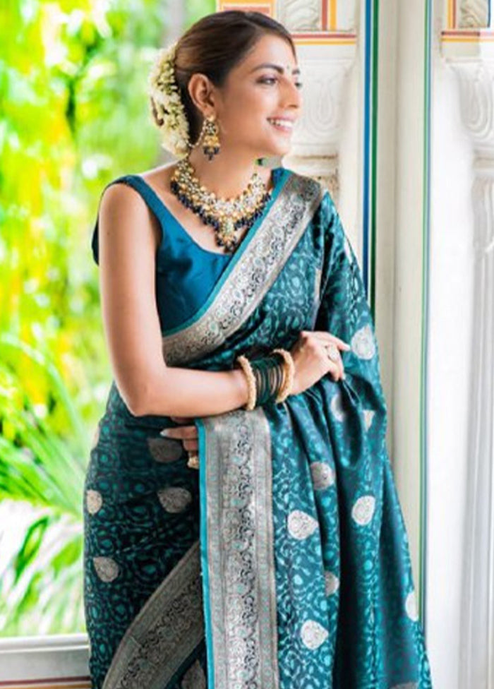 Rama Banarasi Silk Saree With Blouse Piece Clearance Explore