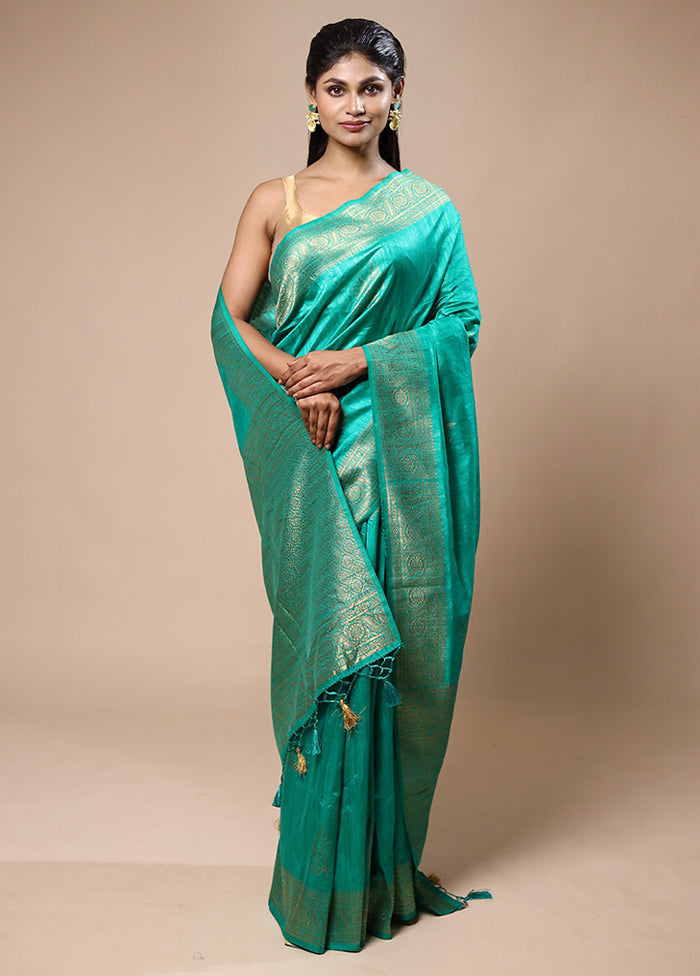 Green Dupion Silk Saree With Blouse Piece Genuine Cheap Pice