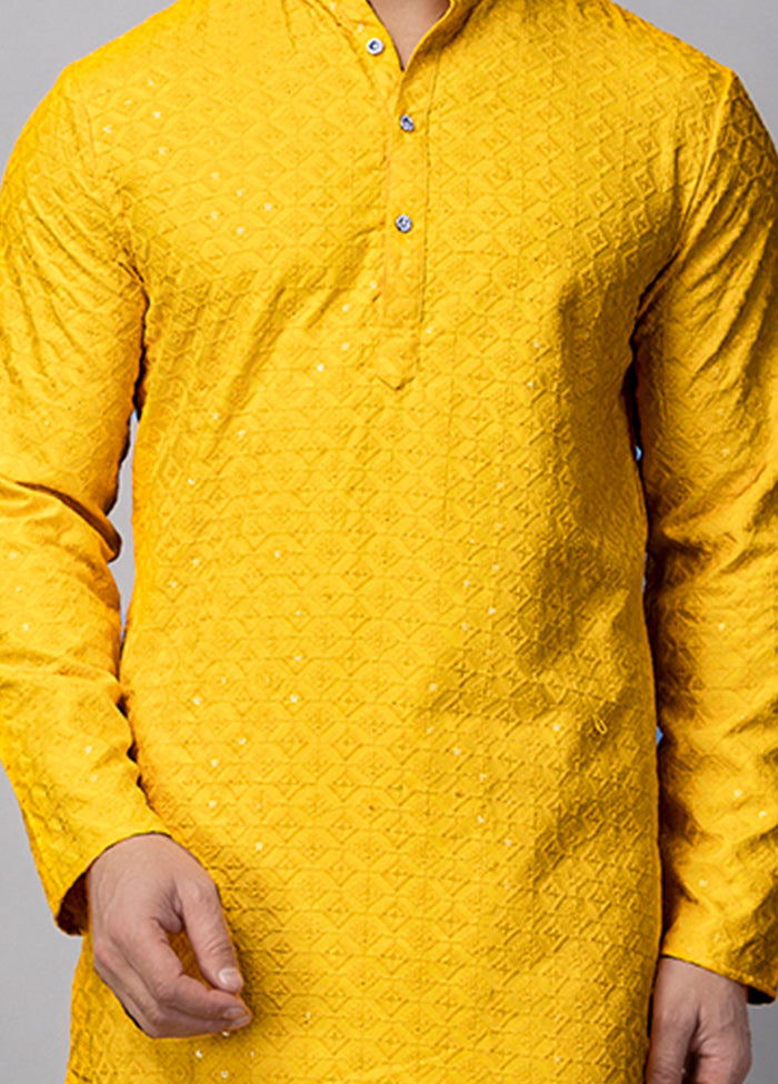 2 Pc Yellow Viscose Kurta Pajama Set Pictures Cheap Pice