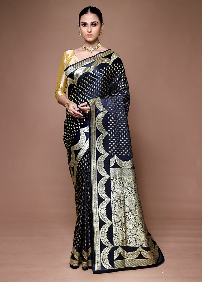 Black Handloom Banarasi Pure Silk Saree With Blouse Piece Amazon Online