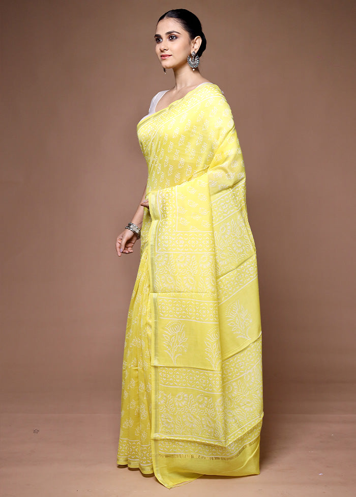 Yellow Chanderi Cotton Saree With Blouse Piece Discount Footaction