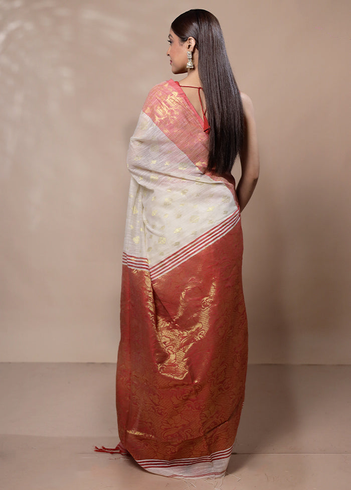 White Khadi Cotton Saree With Blouse Piece Discount Huge Surprise