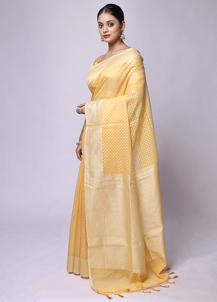 Yellow Kora Silk Saree With Blouse Piece Pay With Visa For Sale