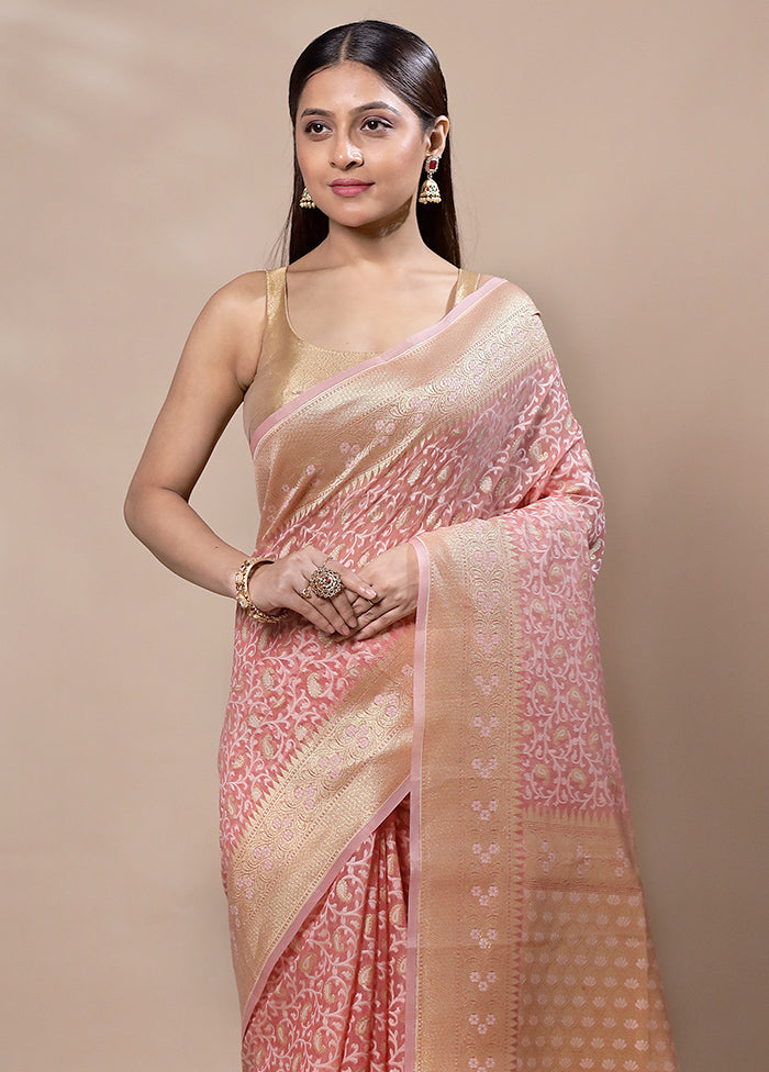 Peach Kora Silk Saree With Blouse Piece 2025 Newest