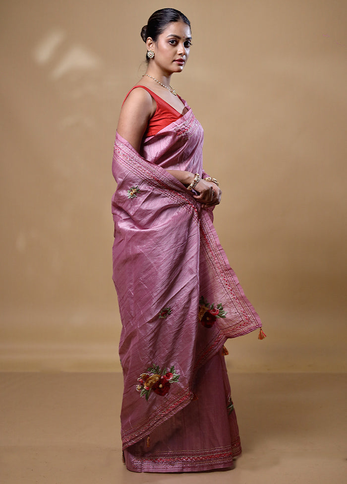 Pink Dupion Silk Saree With Blouse Piece Sale Affordable