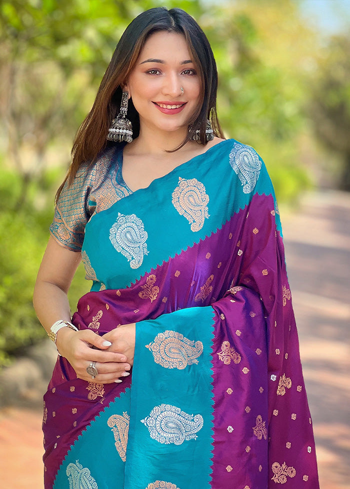 Purple Spun Silk Saree With Blouse Piece Buy Cheap Footlocker