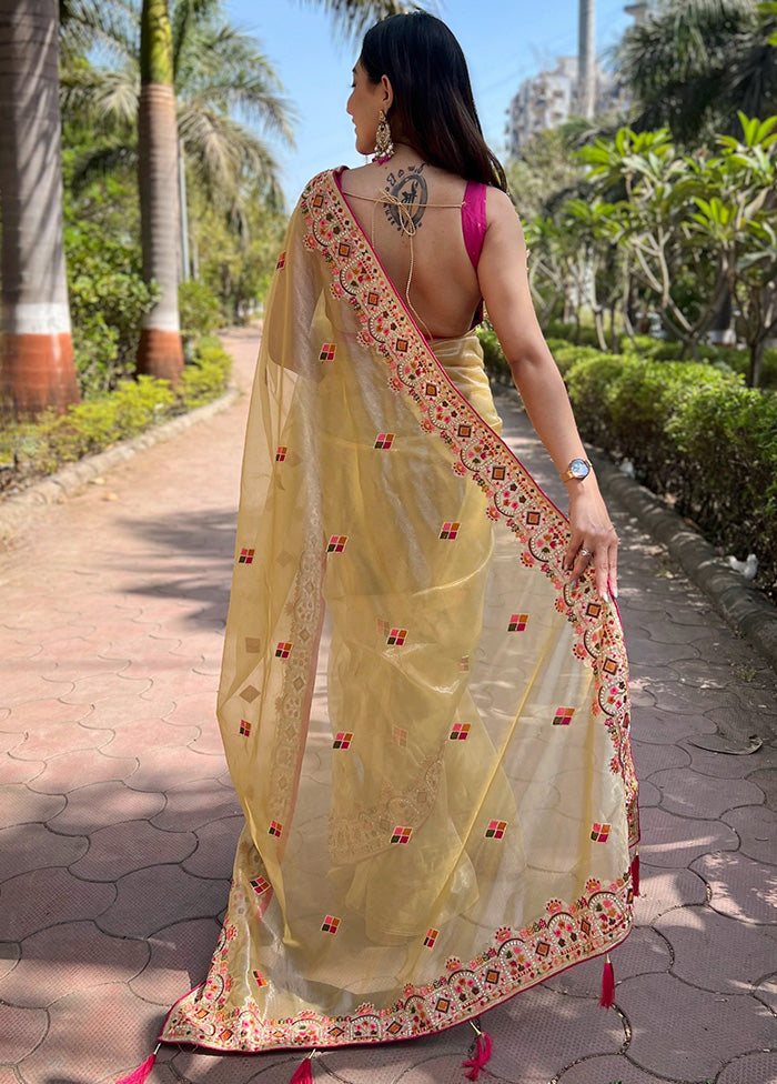 Yellow Spun Silk Saree With Blouse Piece Get To Buy