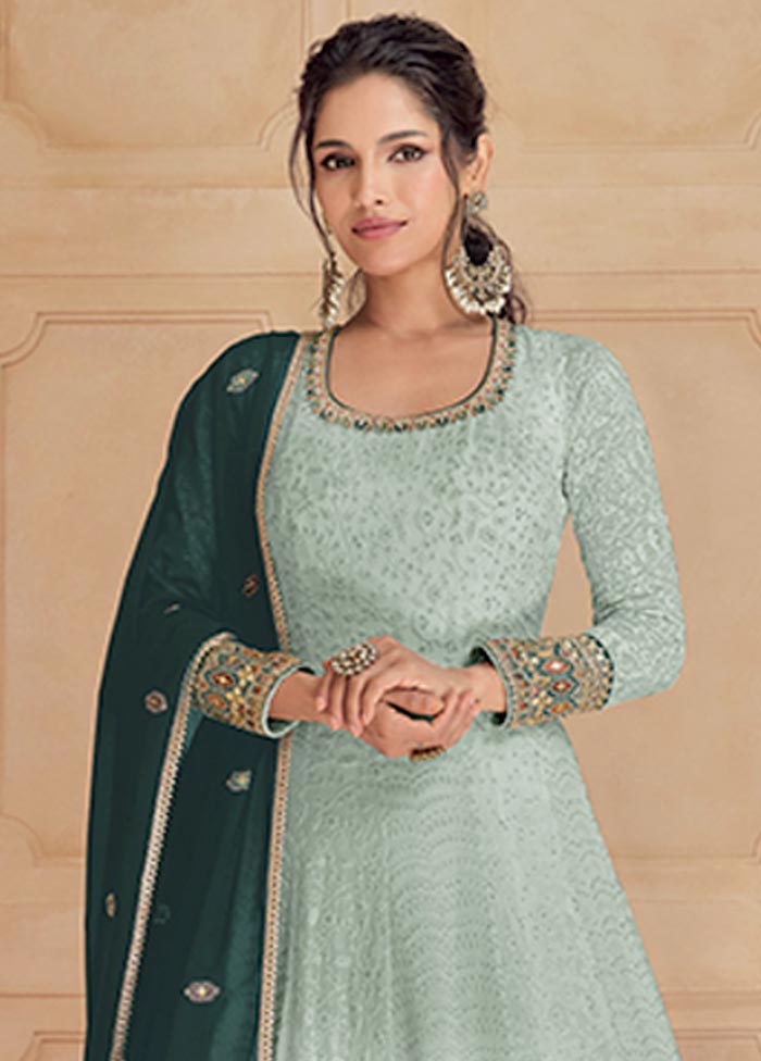 3 Pc Mint Green Semi Stitched Georgette Suit Set Low Pice Fee Shipping Sale Online