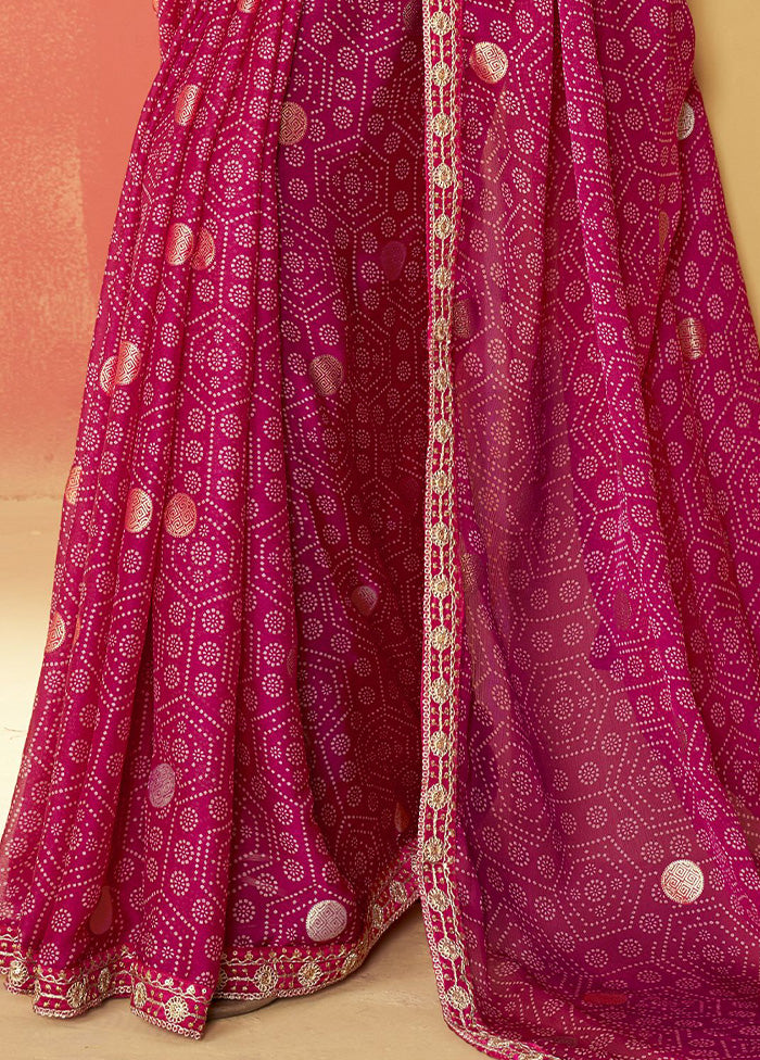 Pink Chiffon Silk Saree With Blouse Piece Best Pices