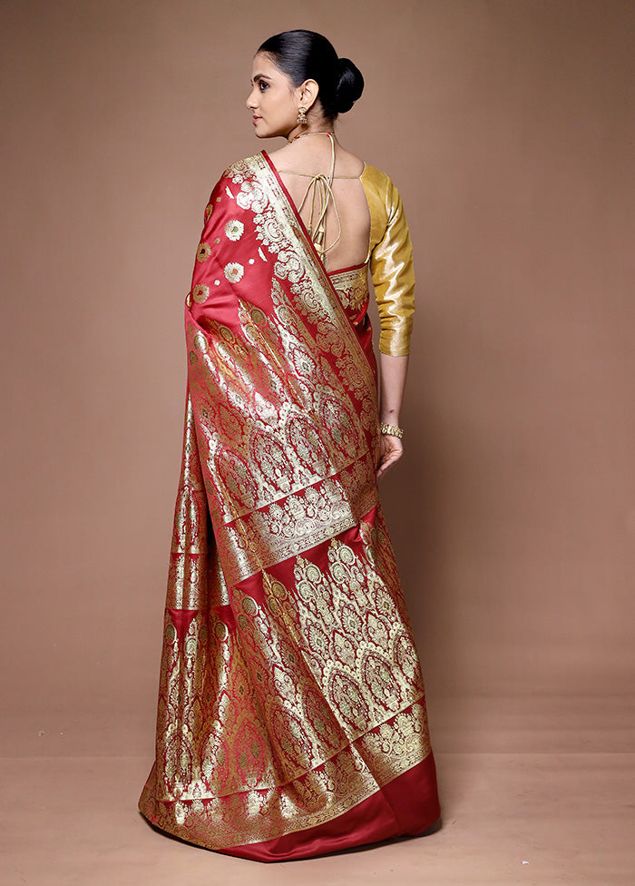 Red Banarasi Silk Saree With Blouse Piece Discount Online