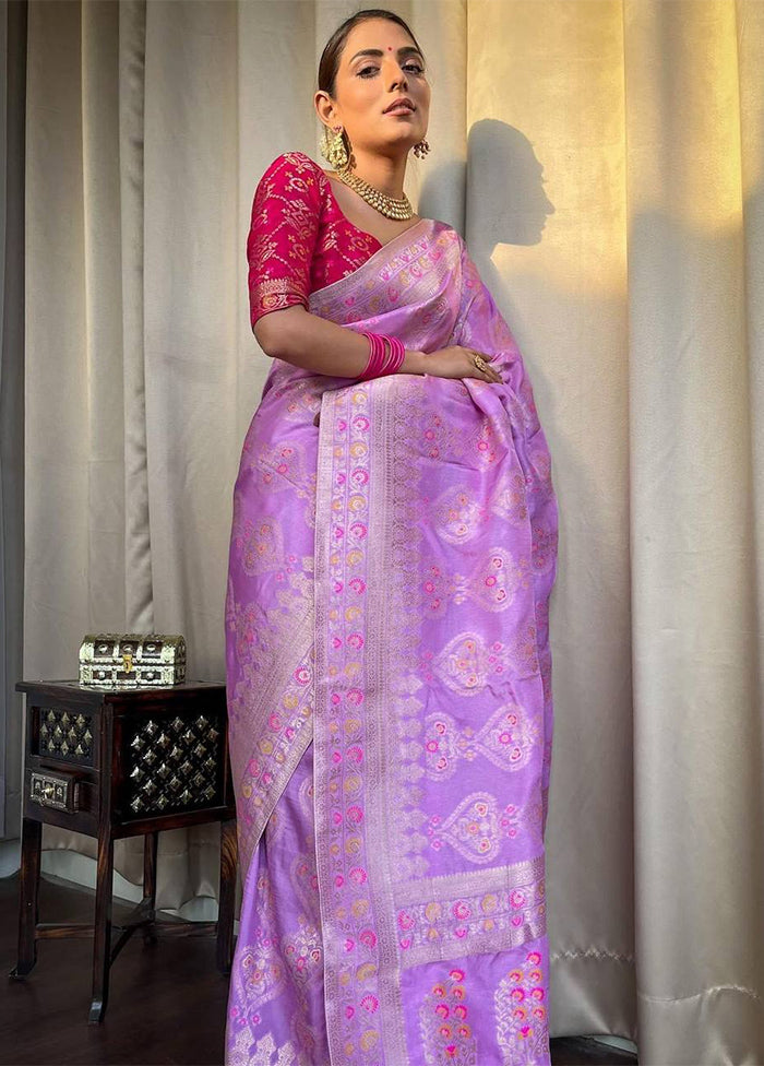 Lavender Banarasi Silk Saree With Blouse Piece Discount Amazon