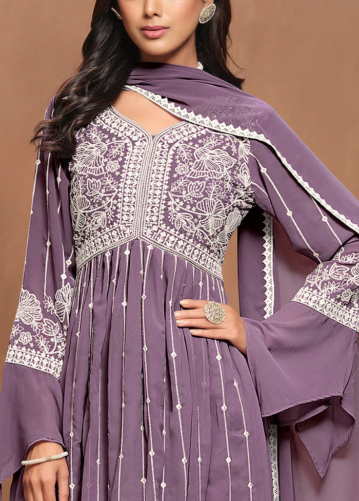 3 Pc Purple Semi Stitched Georgette Suit Set Safe Shopping Cheap Online