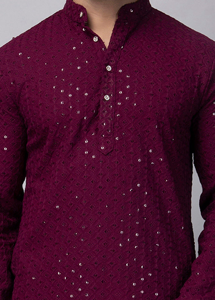 Maroon Viscose Jacquard Knee Length Kurta Inexpensive For Sale