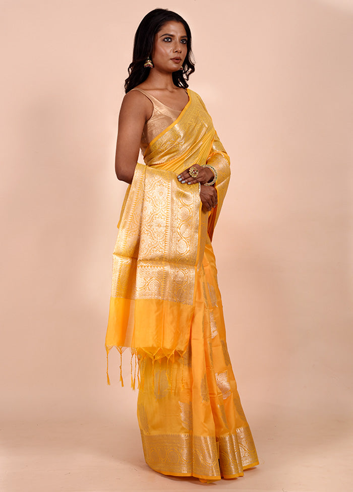 Yellow Dupion Silk Saree With Blouse Piece For Nice