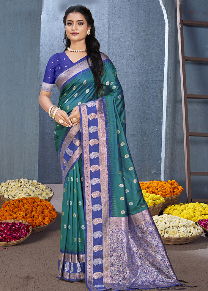 Rama Dupion Silk Saree With Blouse Piece Clearance Get Authentic