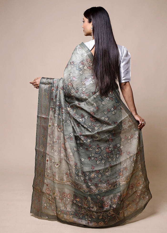 Grey Tussar Silk Saree With Blouse Piece Sale Cheap Pice