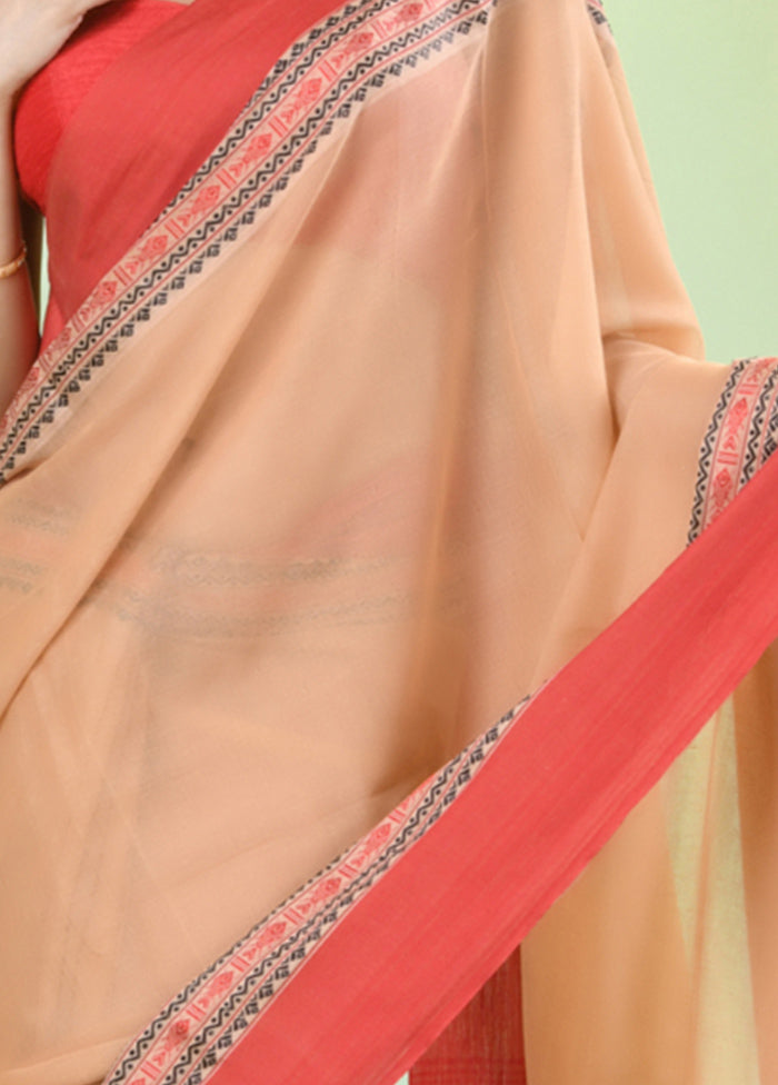 Beige Cotton Saree With Blouse Piece Shipping Discount Sale