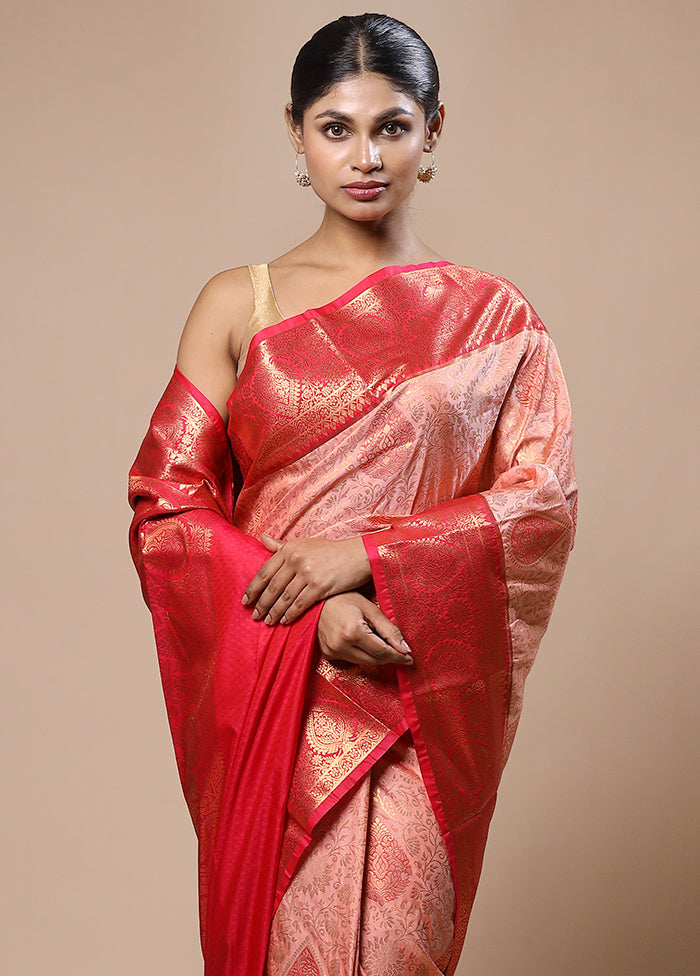 Pink Kanjivaram Silk Saree With Blouse Piece Outlet Low Pice Fee Shipping