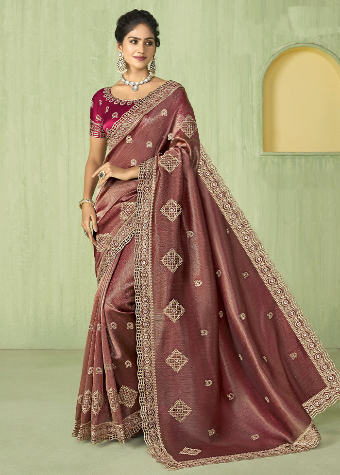 Wine Spun Silk Saree With Blouse Piece Online For Sale