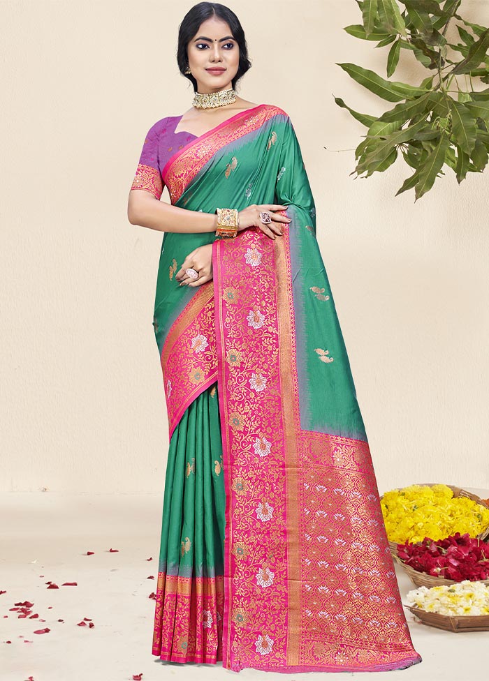 Teal Green Dupion Silk Saree With Blouse Piece Outlet Countdown Package