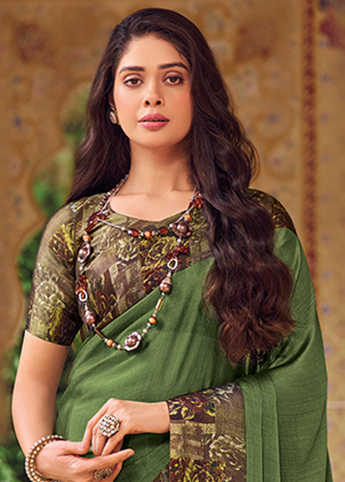 Green Chiffon Silk Saree With Blouse Piece Outlet Newest