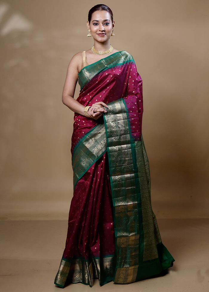 Violet Handloom Kanchipuram Pure Silk Saree With Blouse Piece Popular