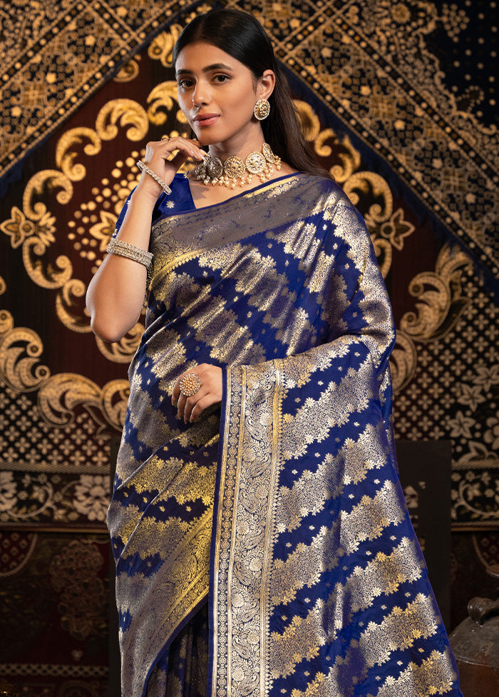 Royal Blue Banarasi Silk Saree With Blouse Piece Discount Wide Range Of