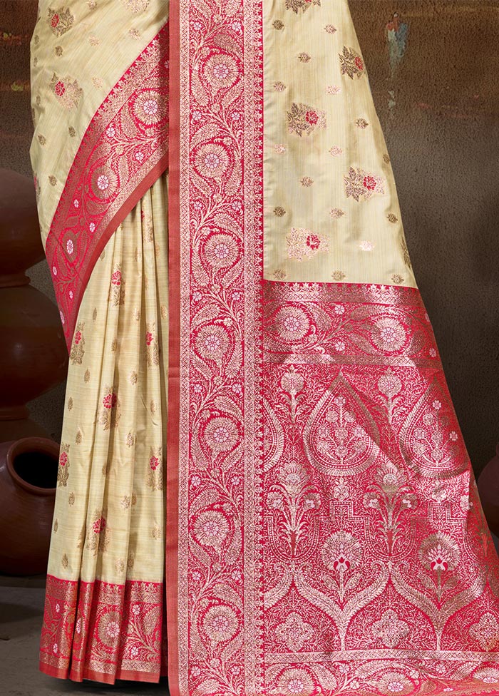 Beige Dupion Silk Saree With Blouse Piece Cheap Sale Explore