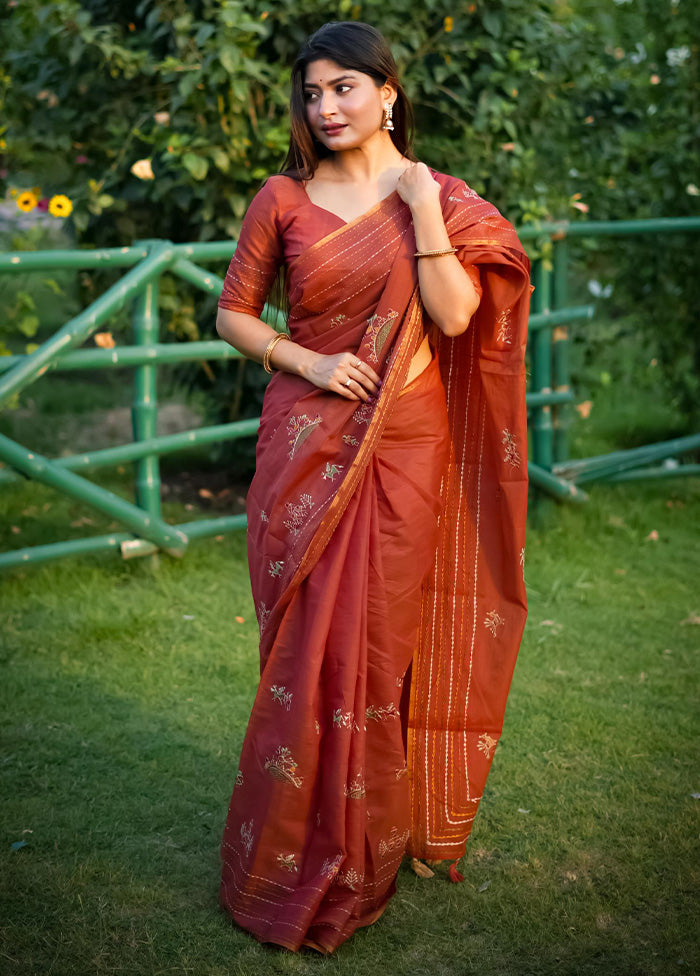 Orange Tussar Silk Saree With Blouse Piece Outlet Big Discount