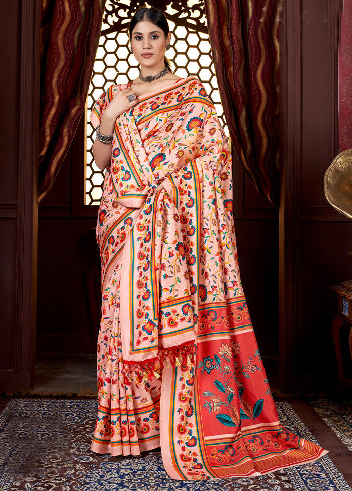 Cream Pasmina Silk Saree With Shawl And Blouse Piece Popular