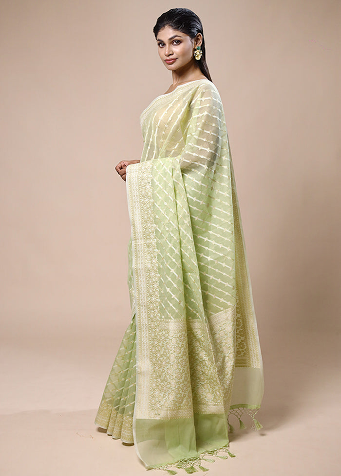 Green Kora Silk Saree With Blouse Piece Cheap Sale Pay With Paypal