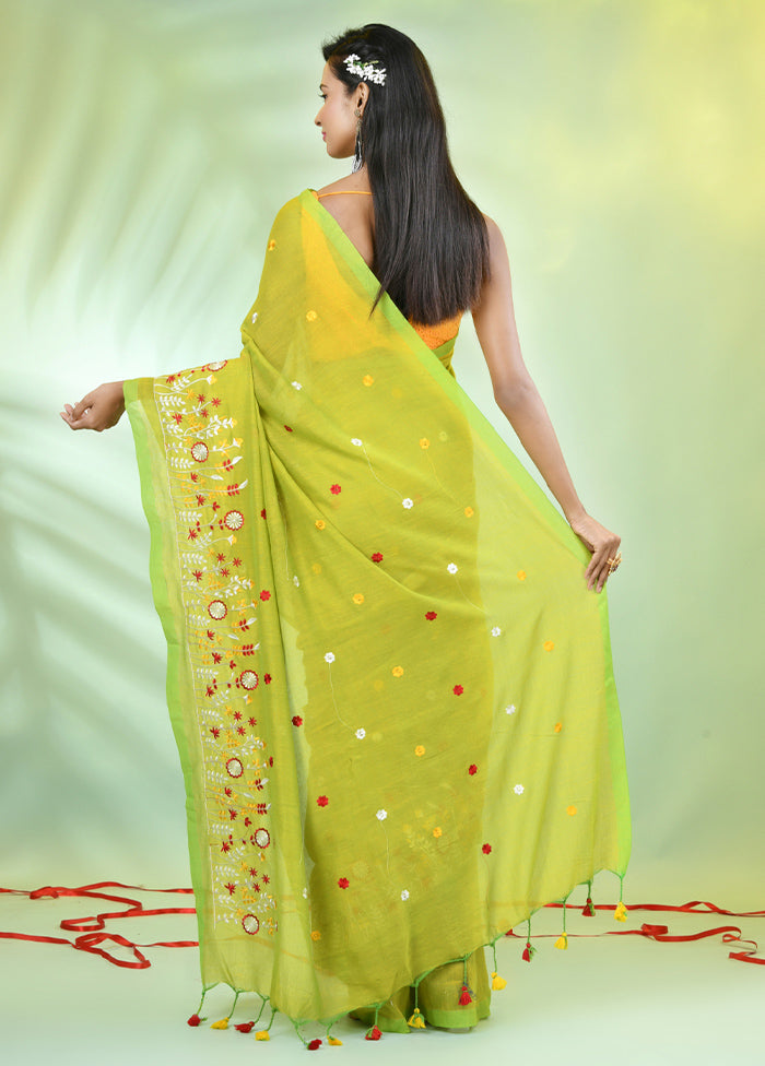 Lime Green Cotton Saree With Blouse Piece Buy Cheap Low Shipping Fee