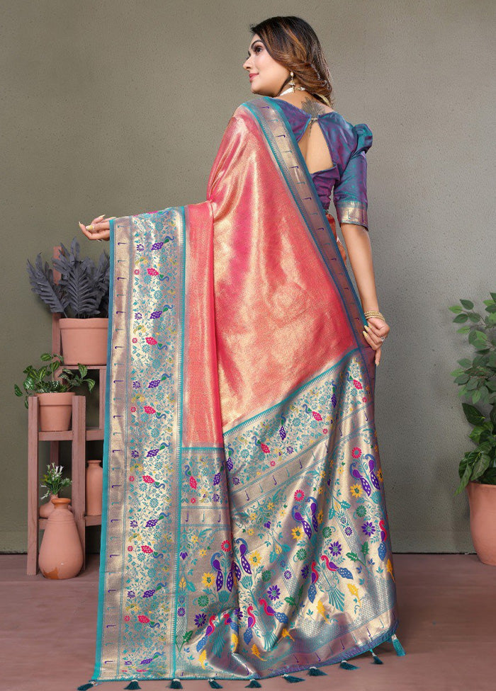 Pink Banarasi Silk Saree With Blouse Piece In China Cheap Online