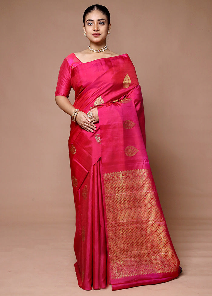 Pink Handloom Kanjivaram Pure Silk Saree With Blouse Piece Discount Order