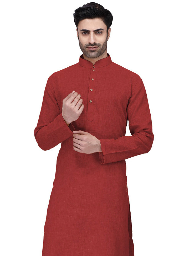 Dark Red Cotton Kurta And Pajama Set Sale Recommend