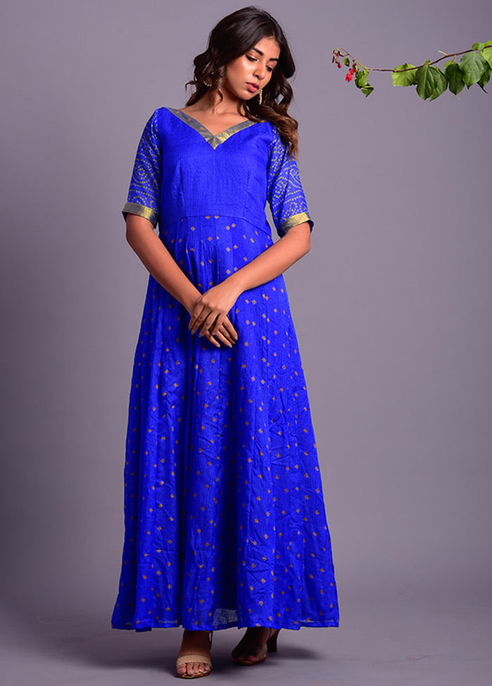 Blue Readymade Silk Long Dress Cheap Sale 2025